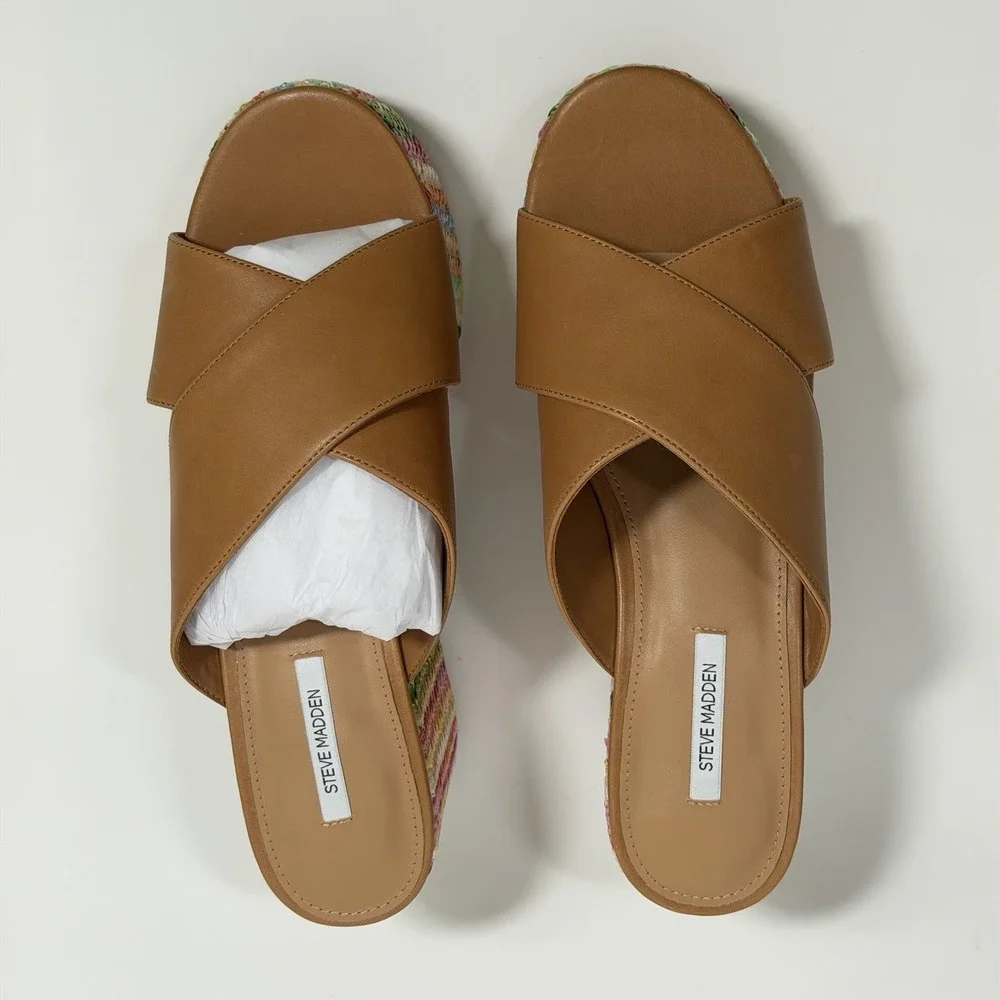 STEVE MADDEN Size-11 Womens Truthful Raffia Crossband Platform Sandals Brown